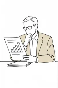 A director reviewing a printed report with a bar chart