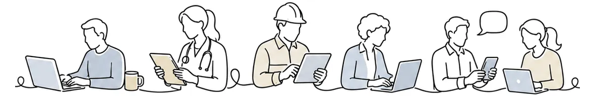 Members across different occupations using laptops, tablets and phones