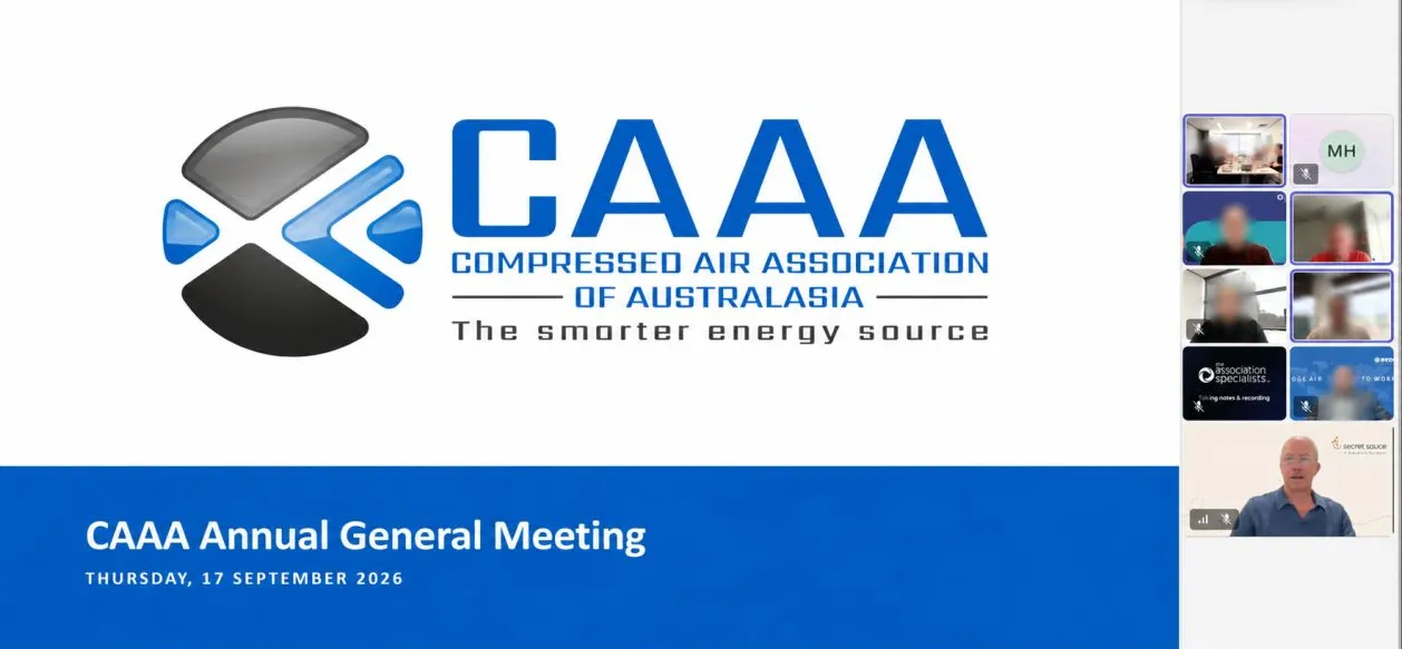 Screenshot of the CAAA 2026 AGM running online, with the attendee grid visible down the right side