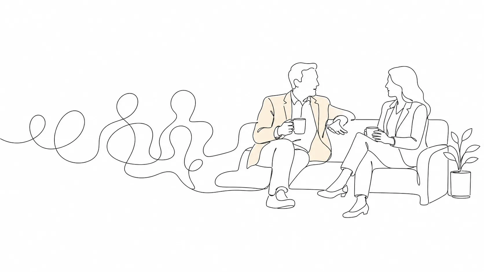 Two people talking over coffee