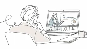 A director joining the online AI briefing on a laptop